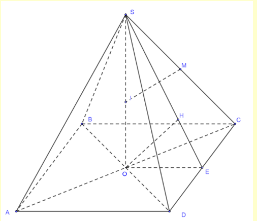 Cho hình chóp đều S.ABCD có đáy ABCD là hình vuông cạnh a căn 2 (ảnh 1)