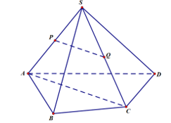 Cho hình chóp tứ giác S.ABCD. Gọi P và Q lần lượt là trung điểm của SA và SC. Khẳng định nào sau đây đúng (ảnh 1)
