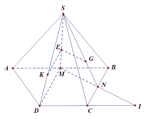 Cho hình chóp S.ABCD có ABCD là hình thang với AB//CD và AB = 2CD. Gọi M và N lần lượt là trung điểm của AB,BC.  a) Xác định giao tuyến của mặt phẳng (SMN) và (SCD). (ảnh 1)