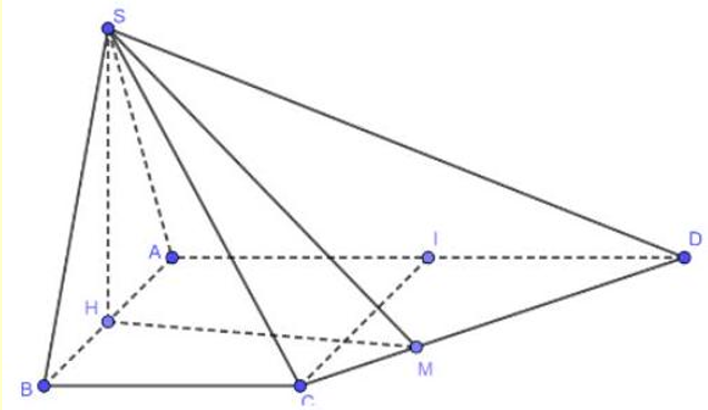 Cho hình chóp S.ABCD có đáy là hình thang vuông tại A,B (ảnh 1)