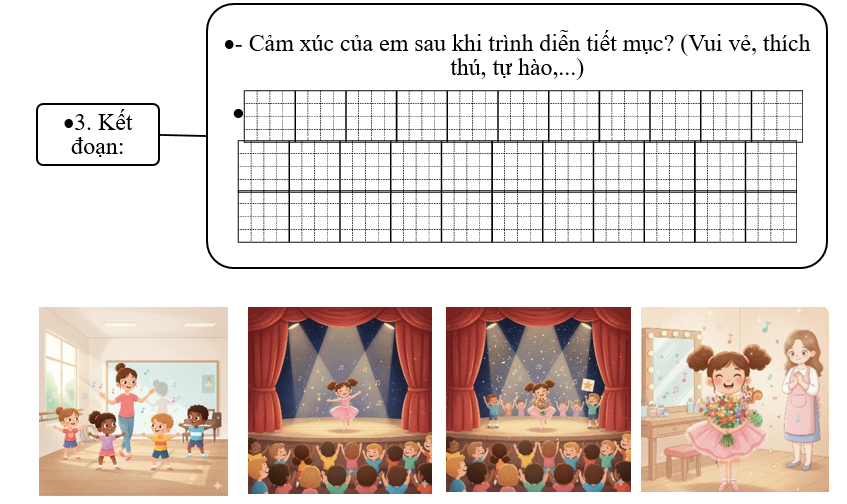 Đề bài số 3: Em hãy viết đoạn văn giới thiệu tiết mục hát (múa, đóng vai) mà em (nhóm em) đã hoặc sẽ biểu diễn. (ảnh 4)