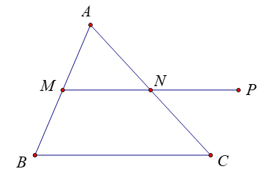 Cho tam giác \(ABC\) có \(M\) và \(N\) lần lượt là trung điểm của (ảnh 1)