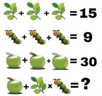 A math puzzle with green apples and a caterpillar

Description automatically generated
