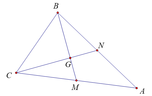 Tam giác \(ABC\) có hai đường trung tuyến \(BM,CN\) vuông góc với nhau và (ảnh 1)