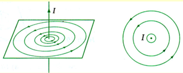 Một dây dẫn điện thẳng được đặt vuông góc với mặt phẳng như hình vẽ. Đường sức từ quay ngược chiều kim đồng hồ. Chiều của dòng điện là (ảnh 2)