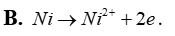 Trong quá trình hoạt động của pin điện hóa Ni − Cu, quá trình khử xảy ra ở cathode là (ảnh 2)
