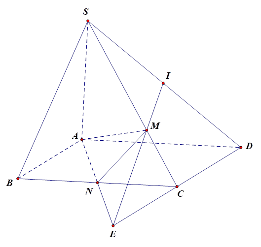 Biết đường thẳng SD cắt mặt phẳng (ANM}) tại điểm I và SD = 5cm thì SI bằng bao nhiêu cm? (ảnh 1)
