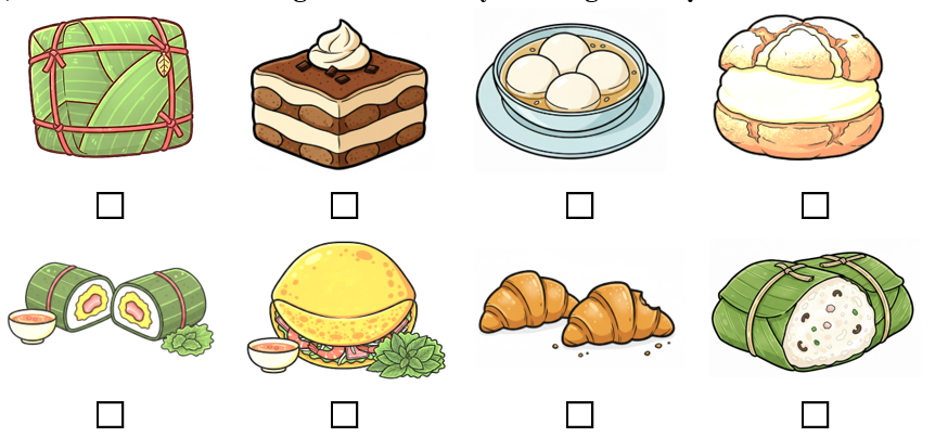 a) Đánh dấu ☑ vào những món bánh truyền thống của Việt Nam (ảnh 1)