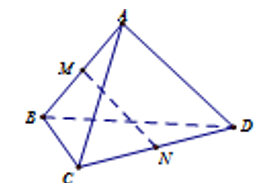 Cho tứ diện ABCD. Gọi M, N lần lượt là trung điểm của AB và CD (Như hình vẽ) (ảnh 1)