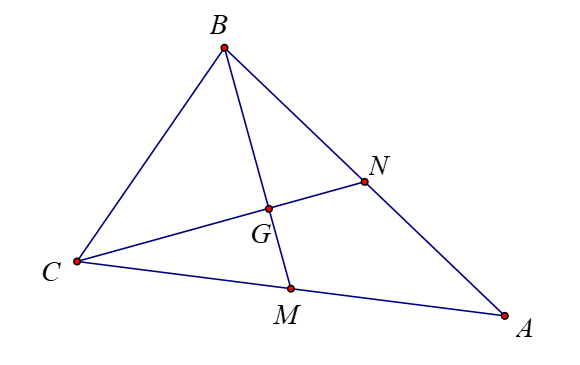 Tam giác \(ABC\) có hai đường trung tuyến \(BM,CN\) vuông góc với nhau và có  (ảnh 1)