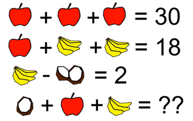 A math equations with apples and bananas

Description automatically generated