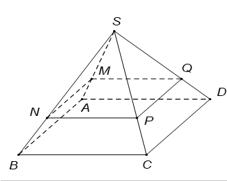 Cho hình chóp S.ABCD, đáy ABCD à hình vuông có cạnh bằng 6 (ảnh 1)