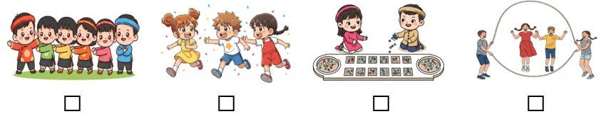 a) Em hãy đánh dấu ☑ vào bức tranh có hình ảnh các trò chơi dân gian. (ảnh 1)