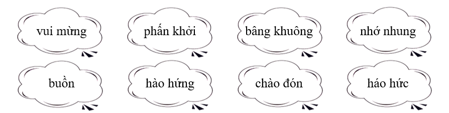 b) Tô màu vào những từ ngữ chứa cảm xúc của em khi sắp kết thúc năm học. (ảnh 1)