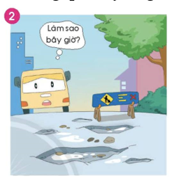 Đang chạy trên đường, xe ca gặp chuyện gì?   A. Gặp một chiếc đinh găm vào lốp xe  (ảnh 1)