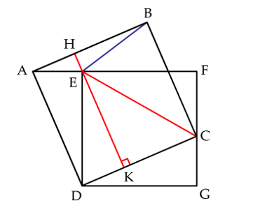Cho hai hình vuông ABCD và FGED. Biết diện tích hình vuông DEFG là 32 cm2 (ảnh 2)