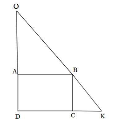 Hình chữ nhật ABCD có chiều dài CD bằng 6 cm, kéo dài về phía C đoạn CK bằng (ảnh 2)