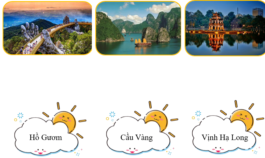 e) Em hãy nối những hình ảnh sau với tên của cảnh vật đó:  (ảnh 1)