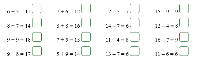 Đánh dấu √ vào ô trống cạnh phép tính đúng: (ảnh 1)