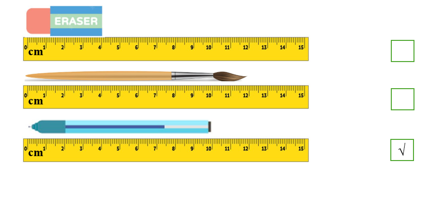 Đánh dấu √ vào ô trống chỉ đồ vật có độ dài 1 dm: (ảnh 2)