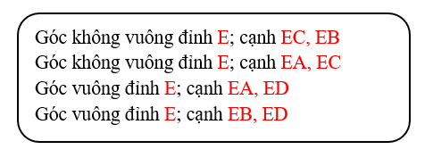 Nêu tên đỉnh và cạnh của các góc vuông và góc không vuông trong hình sau: (ảnh 2)