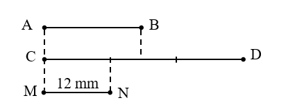 Tìm độ dài đoạn thẳng AB. Biết rằng khi gấp đoạn thẳng đó lên 2 lần thì được đoạn thẳng CD (ảnh 2)