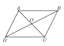 Cho hình bình hành \(ABCD\) có \(O\) là giao điểm của \(AC\) và \(BD.\) Chọn đáp án sai. (ảnh 1)