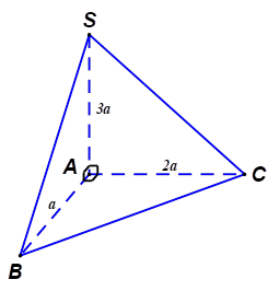 Cho hình chóp S.ABC có tam giác ABC vuông tại A, AB = a, AC = 2a, SA vuông góc với đáy và SA = 3a. Thể tích khối chóp S.ABC bằng (ảnh 1)