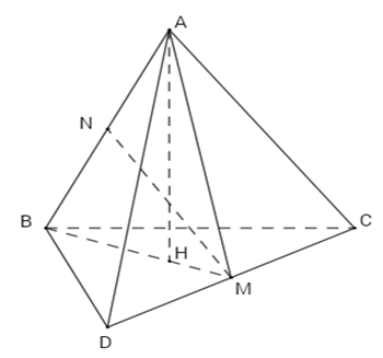 Xét khối tứ diện ABCD có cạnh AB = x, các cạnh còn lại đều bằng 2 căn bậc hai 3. Các mệnh đề sau đúng hay sai? (ảnh 1)