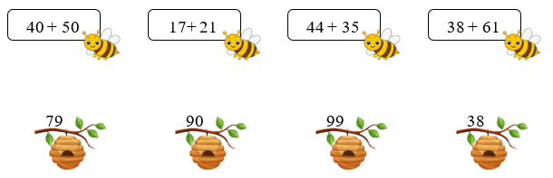 Tìm đường cho mỗi chú ong về đúng tổ của mình bằng cách nối phép tính với kết quả tương ứng: (ảnh 1)