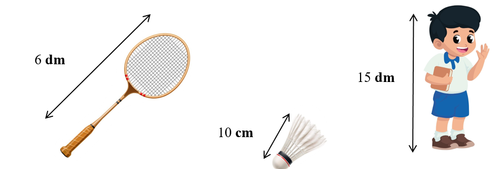 Viết đơn vị đo độ dài (cm, dm) thích hợp vào chỗ chấm: (ảnh 1)