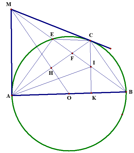 Cho đường tròn \(\left( O \right)\) đường  kính \(AB\) cố định, \(C\) là một điểm chạy trên đường tròn (ảnh 3)