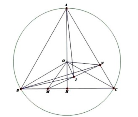 1. Cho tam giác ABC đều, nội tiếp đường tròn (O;R), H là trung điểm của cạnh BC. M là điểm bất kì thuộc (ảnh 2)