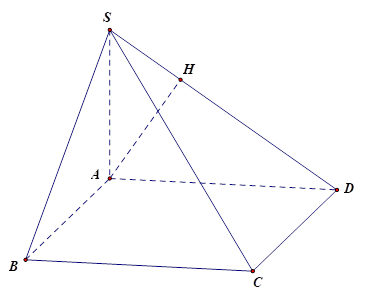 Cho hình chóp S.ABCD có SA vuông góc (ABCD), đáy ABCD là hình chữ nhật. Biết AD = 2a,SA = a. Khoảng cách từ A đến (SCD) bằng? (ảnh 1)