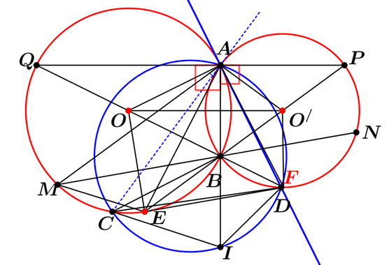 Cho hai đường tròn ( {O;\,\,R} \]và ( {O';\,\,R'} cắt nhau tại A và B (ảnh 1)