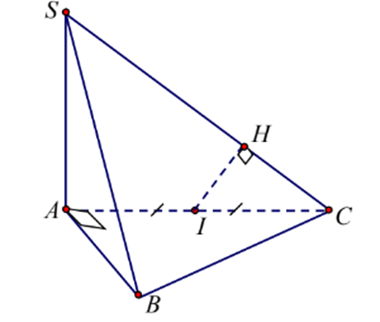 Cho hình chóp S.ABC có đáy ABC là tam giác vuông tại A, SA vuông góc (ABC). Gọi I là trung điểm cạnh AC, H là hình chiếu của I trên SC. Khẳng định nào sau đây đúng? (ảnh 1)