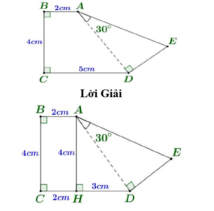 Cho hình phẳng có số liệu như hình vẽ. Tính độ dài đoạn thẳng \(AE\). (ảnh 1)