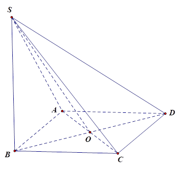 Cho hình chóp S.ABCD có đáy là hình vuông, SB vuông góc với đáy, gọi O = BD giao CA. Góc giữa đường thẳng SO và mặt phẳng (ABCD) là: (ảnh 1)