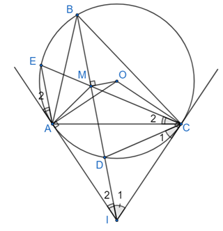 Cho tam giác \,ABC\]có ba góc nhọn ( {BA < BC} \right)\]và nội tiếp đường tròn tâm (ảnh 1)