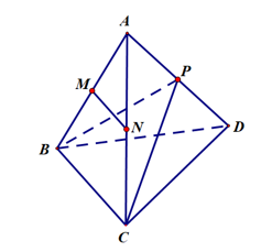 Cho hình tứ diện ABCD. Gọi M,N,P lần lượt là trung điểm của AB,AC,AD (ảnh 1)