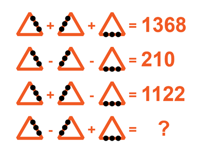 A math problem with orange triangles and black balls

Description automatically generated