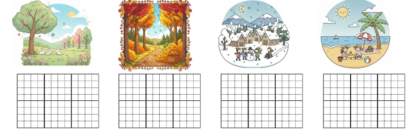 a) Hãy viết tên các mùa trong năm phù hợp với các tranh dưới đây: (ảnh 1)