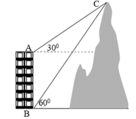 Từ hai vị trí A và B của một tòa nhà, người ta quan sát đỉnh C của ngọn núi. Biết (ảnh 1)