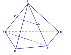 Cho hình chóp tứ giác S.ABCD  Gọi P và Q lần lượt là trung điểm của SA và SC (ảnh 1)