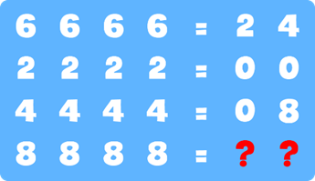 A blue background with white numbers and a question mark

Description automatically generated