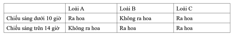 Ở một nghiên cứu sự ra hoa của 3 loài thực vật và nhận được kết quả như sau: (ảnh 1)