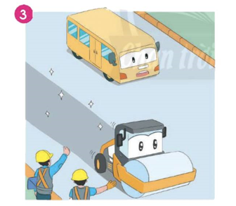 Ai là người đã sửa đường, giúp xe ca có thể tiếp tục đi?   A. Xe ca. B. Xe máy. C. Xe lu. (ảnh 1)