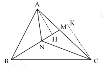 Cho tam giác ABC có điểm M trên cạnh AC và điểm N trên cạnh BM. (ảnh 2)