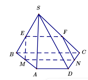 Cho hình chóp S.ABCD, đáy ABCD là hình thang có đáy lớn BC = 2a,AD = a,AB = b (ảnh 1)