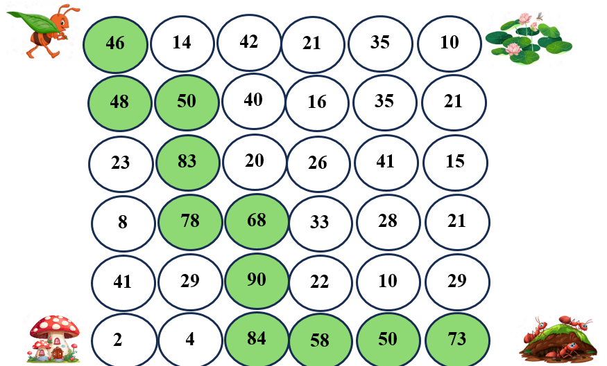 Em hãy giúp kiến về nhà bằng cách tô màu vào các ô có số lơn hơn 45. (ảnh 2)